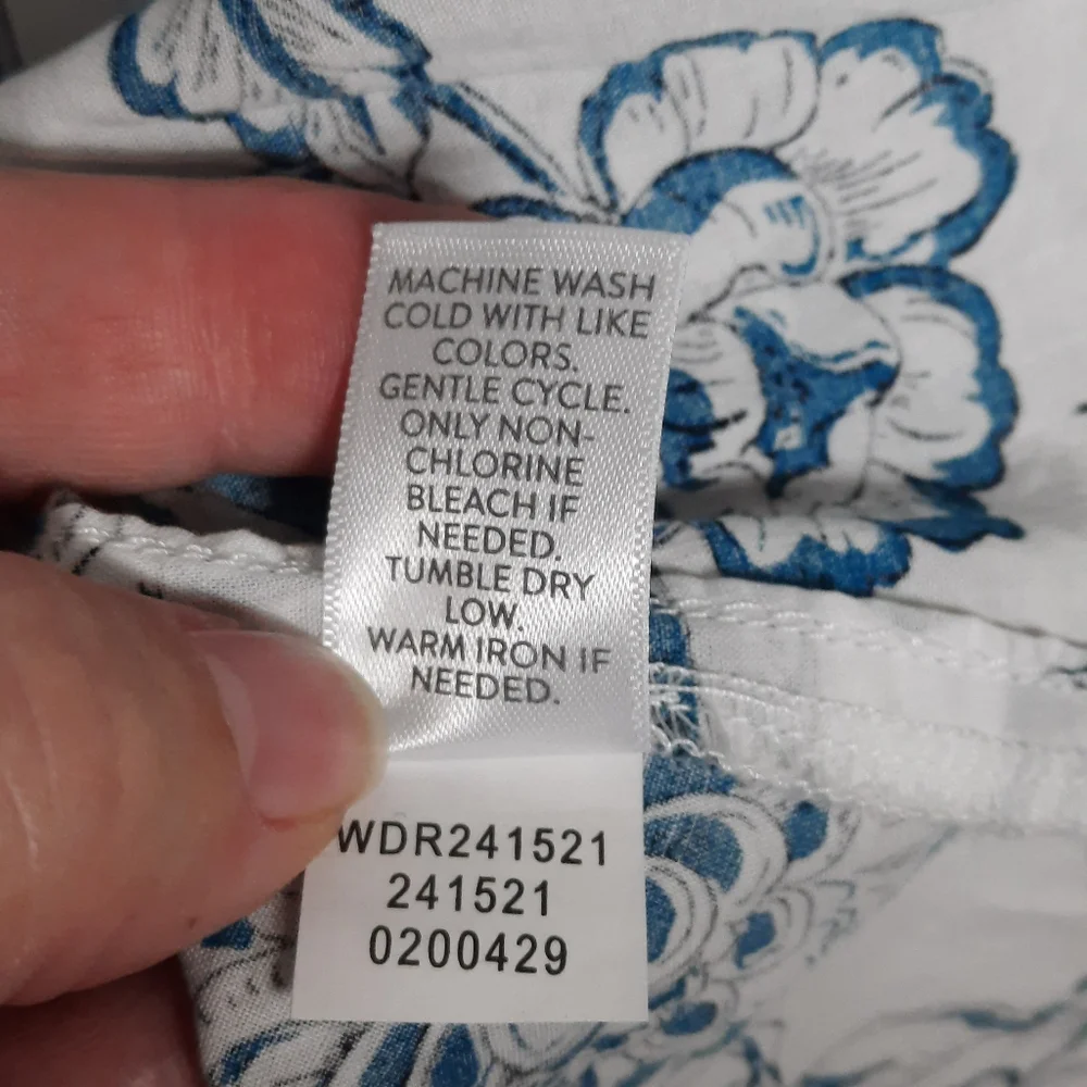 J.JILL Floral Cabana Dress Blue & White Boho Beach Organic Cotton Resort Vacay M - Picture 5 of 12